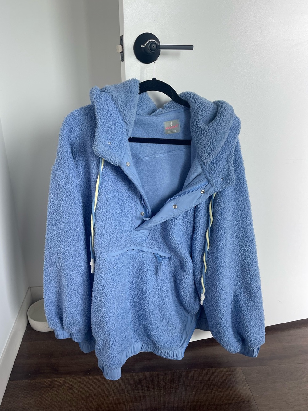 Free People Light Blue Teddy Sherpa Pullover Hoodie